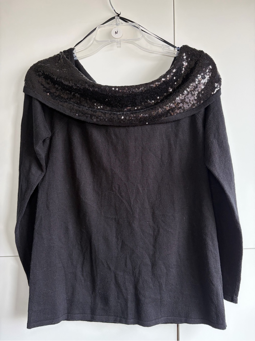 Soft Surroundings Black Sequin Off-the-Shoulder Wool/Cashmere Blend Sweater M
